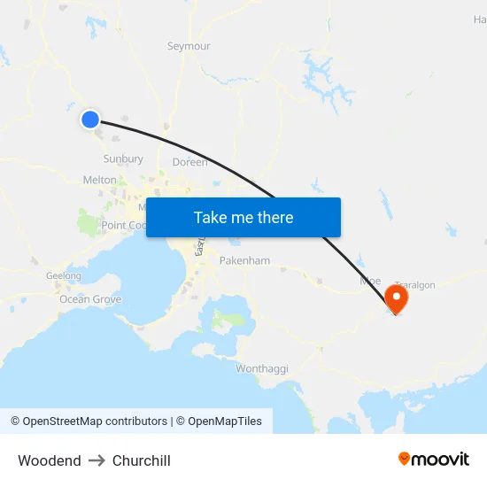 Woodend to Churchill map
