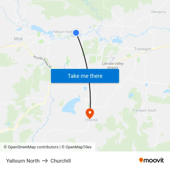 Yallourn North to Churchill map