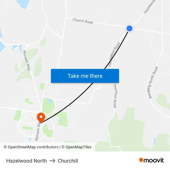 Hazelwood North to Churchill map