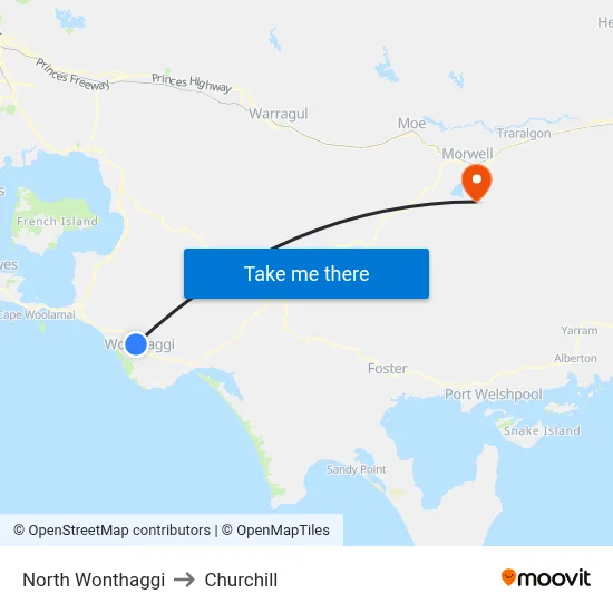 North Wonthaggi to Churchill map
