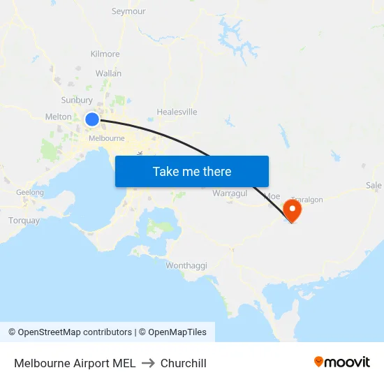 Melbourne Airport MEL to Churchill map