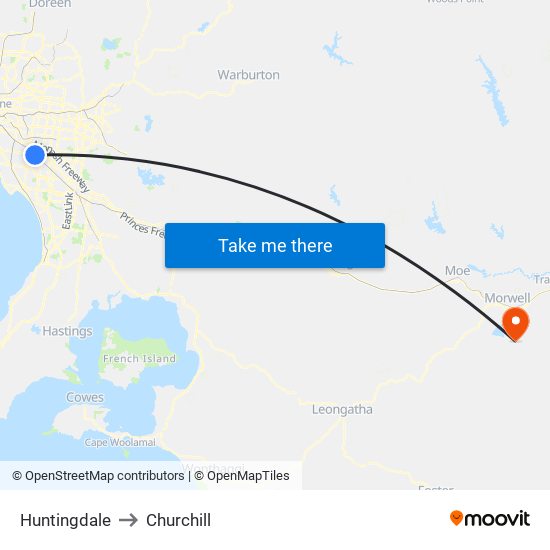 Huntingdale to Churchill map