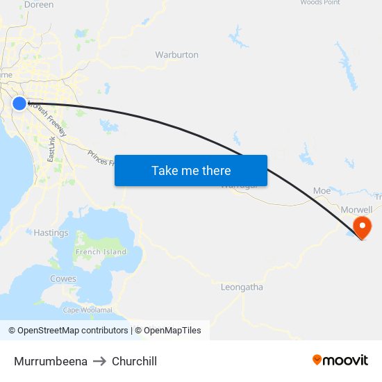 Murrumbeena to Churchill map