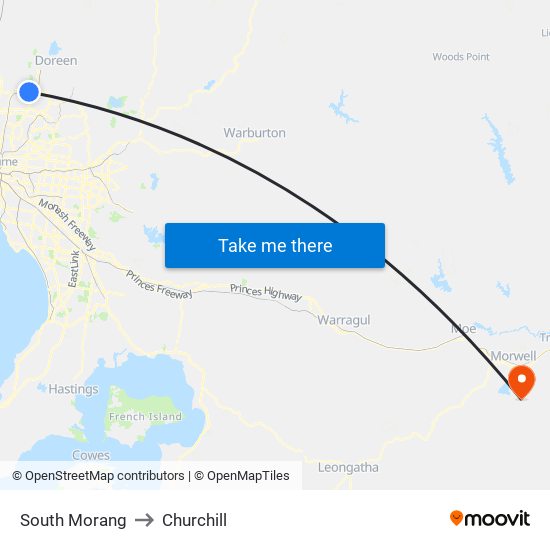 South Morang to Churchill map