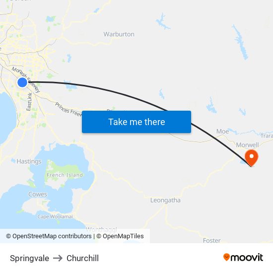 Springvale to Churchill map