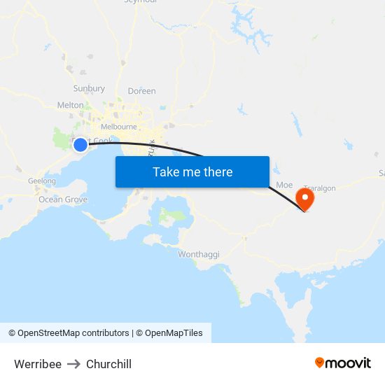 Werribee to Churchill map