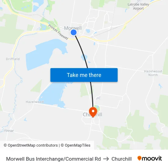 Morwell Bus Interchange/Commercial Rd to Churchill map