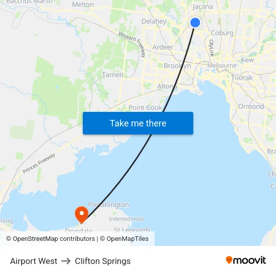 Airport West to Clifton Springs map
