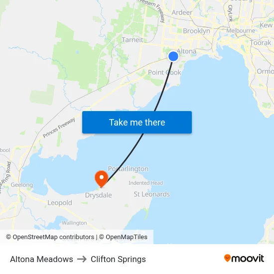 Altona Meadows to Clifton Springs map