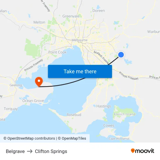 Belgrave to Clifton Springs map