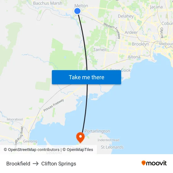 Brookfield to Clifton Springs map