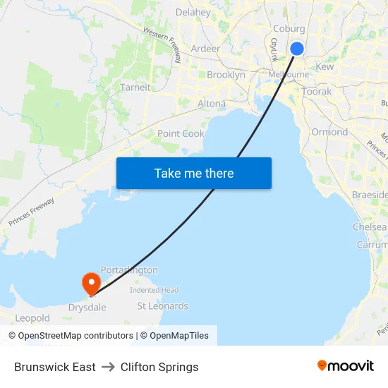 Brunswick East to Clifton Springs map