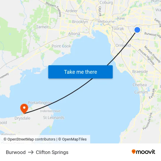 Burwood to Clifton Springs map