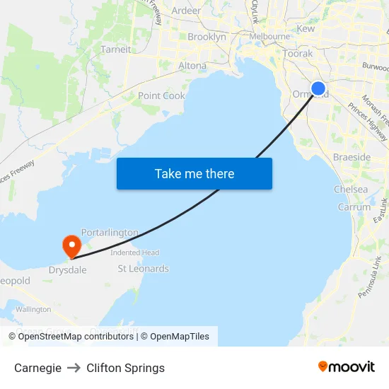 Carnegie to Clifton Springs map