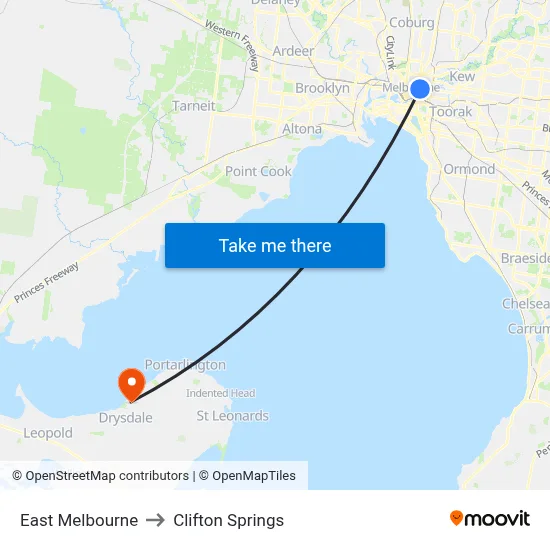 East Melbourne to Clifton Springs map