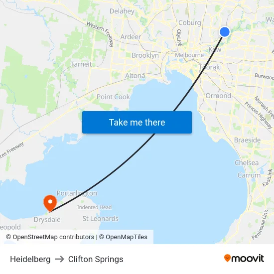 Heidelberg to Clifton Springs map