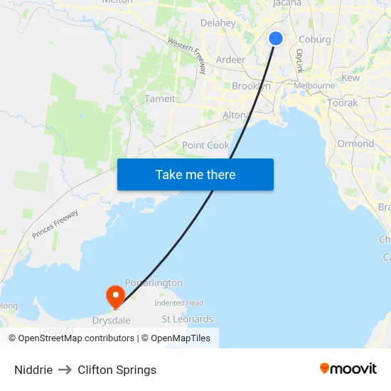 Niddrie to Clifton Springs map