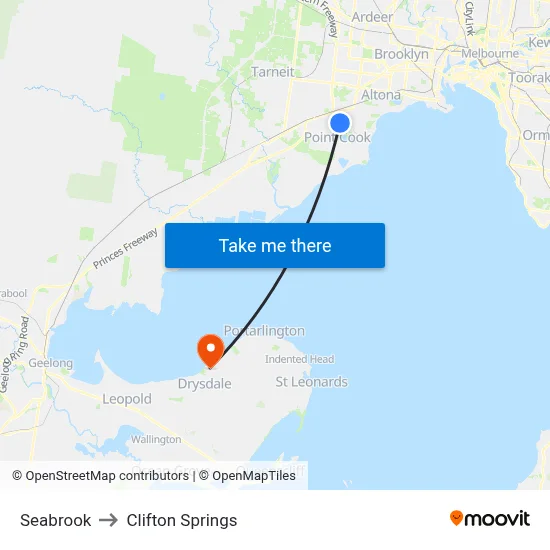 Seabrook to Clifton Springs map