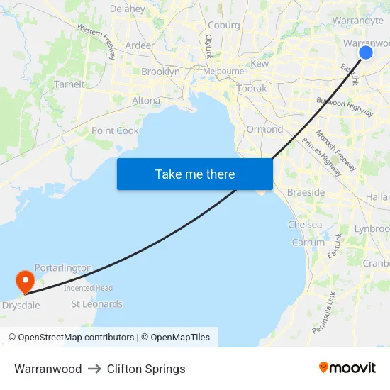 Warranwood to Clifton Springs map