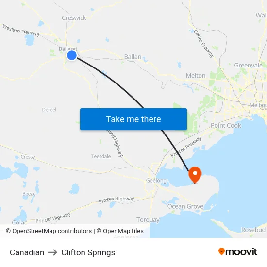 Canadian to Clifton Springs map