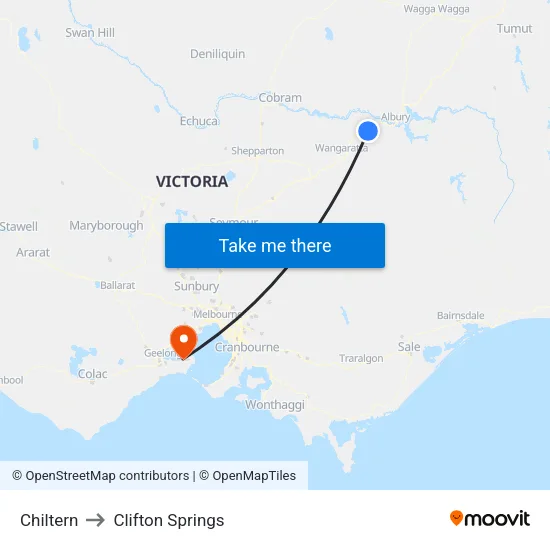 Chiltern to Clifton Springs map