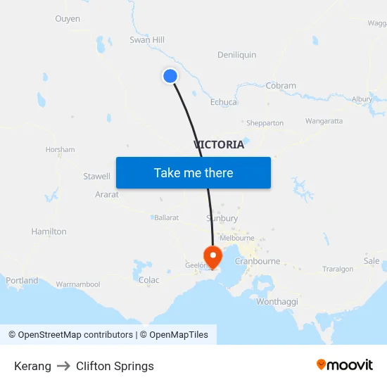 Kerang to Clifton Springs map