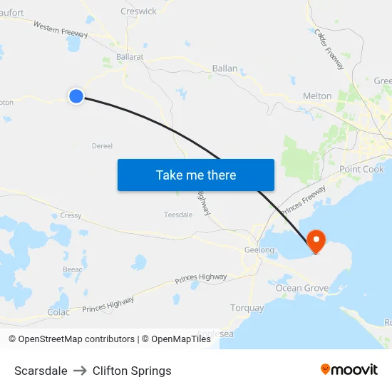 Scarsdale to Clifton Springs map