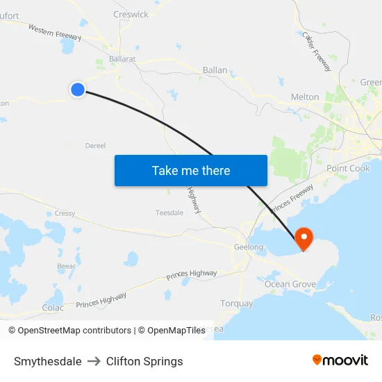 Smythesdale to Clifton Springs map