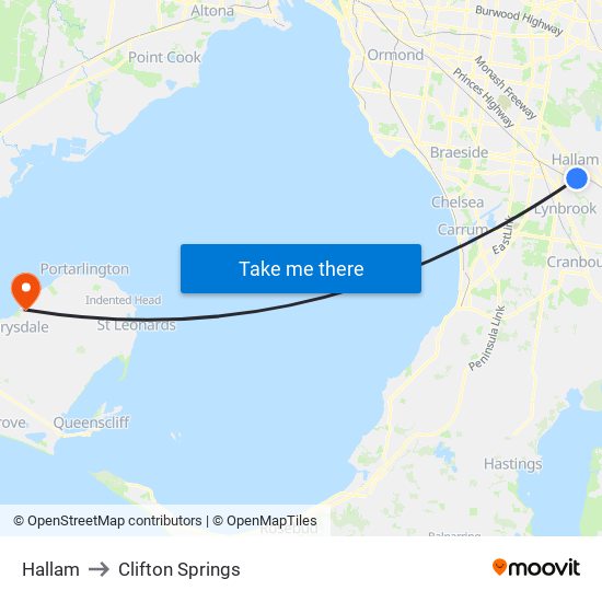 Hallam to Clifton Springs map