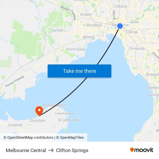 Melbourne Central to Clifton Springs map