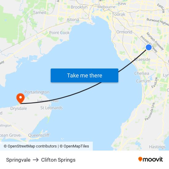 Springvale to Clifton Springs map