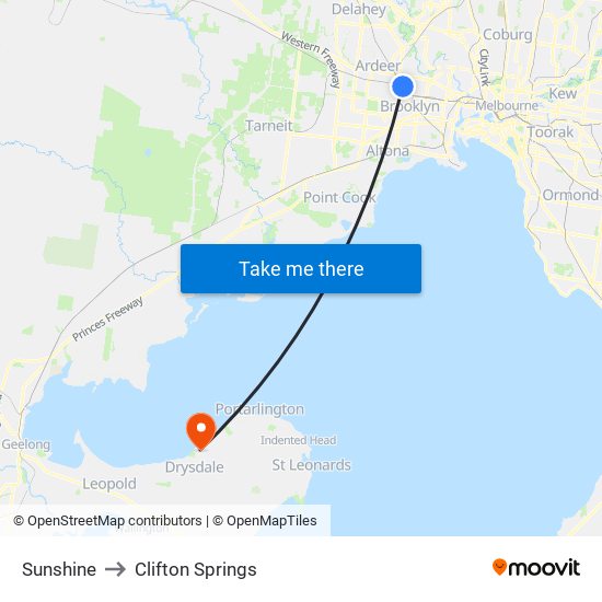 Sunshine to Clifton Springs map