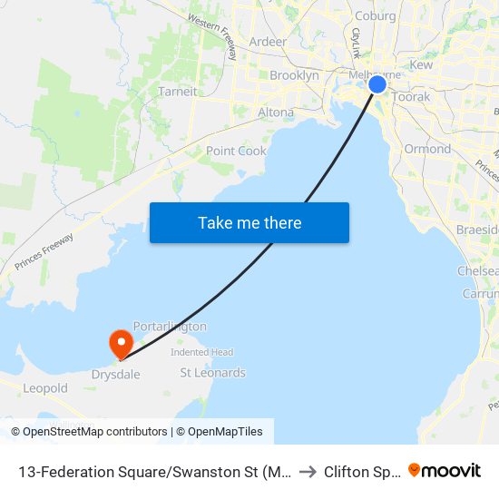 13-Federation Square/Swanston St (Melbourne City) to Clifton Springs map