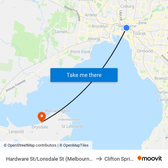 Hardware St/Lonsdale St (Melbourne City) to Clifton Springs map