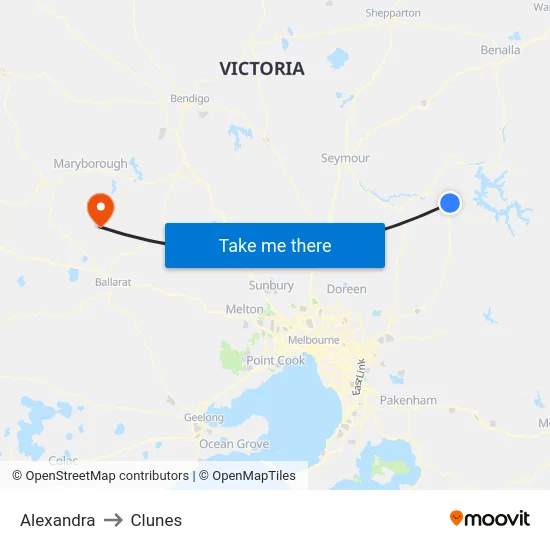 Alexandra to Clunes map