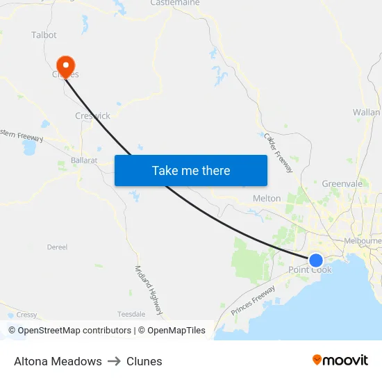Altona Meadows to Clunes map
