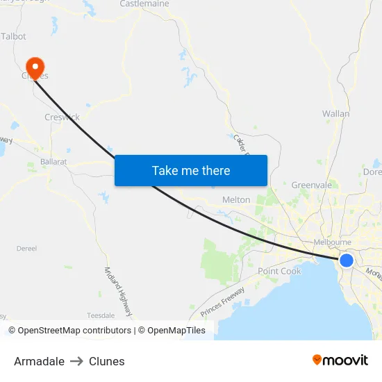 Armadale to Clunes map