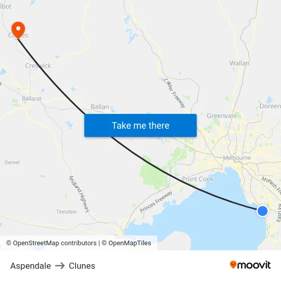 Aspendale to Clunes map