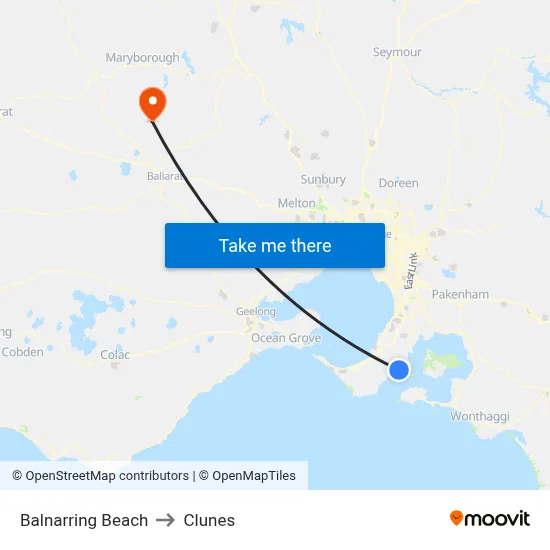 Balnarring Beach to Clunes map