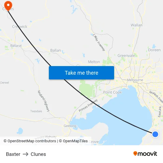 Baxter to Clunes map