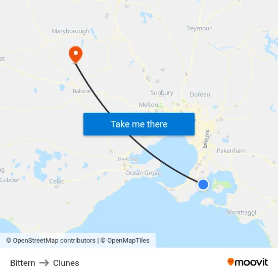 Bittern to Clunes map