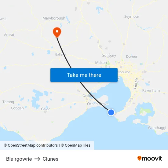 Blairgowrie to Clunes map