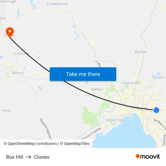 Box Hill to Clunes map