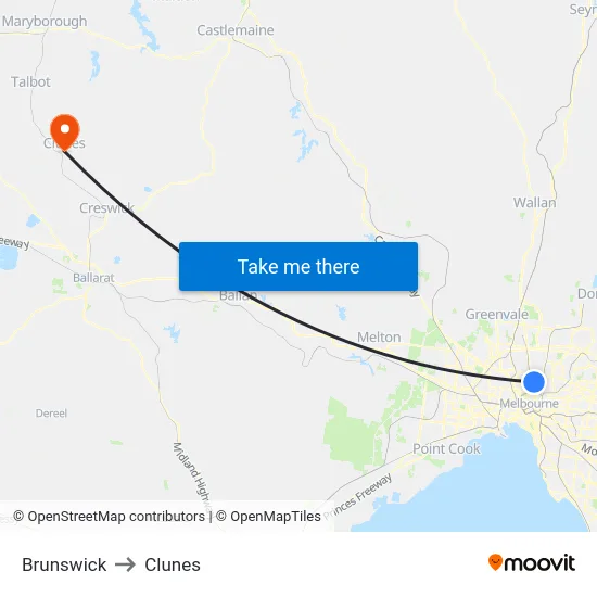 Brunswick to Clunes map