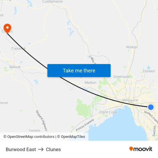 Burwood East to Clunes map