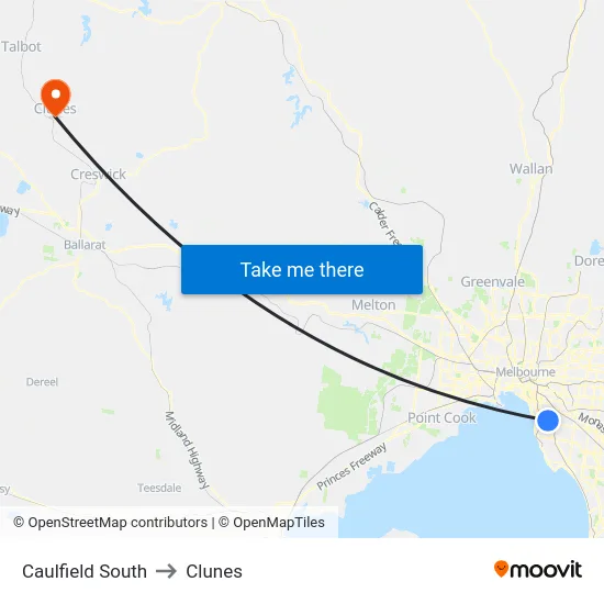 Caulfield South to Clunes map