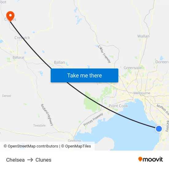 Chelsea to Clunes map