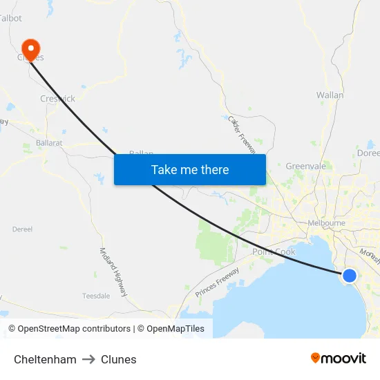 Cheltenham to Clunes map