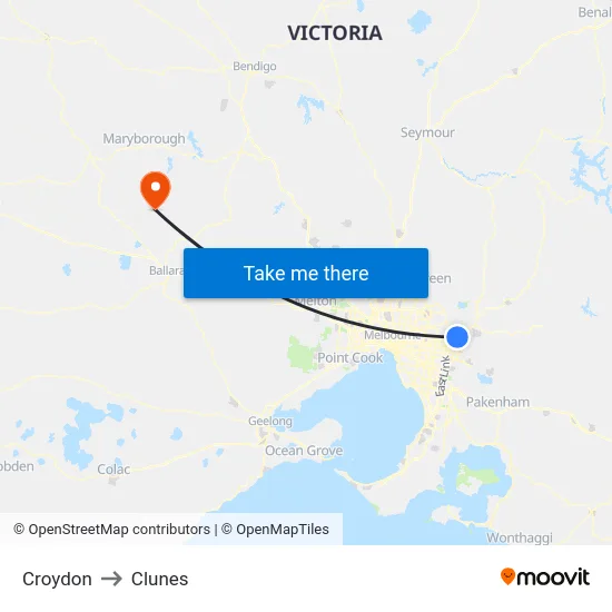 Croydon to Clunes map