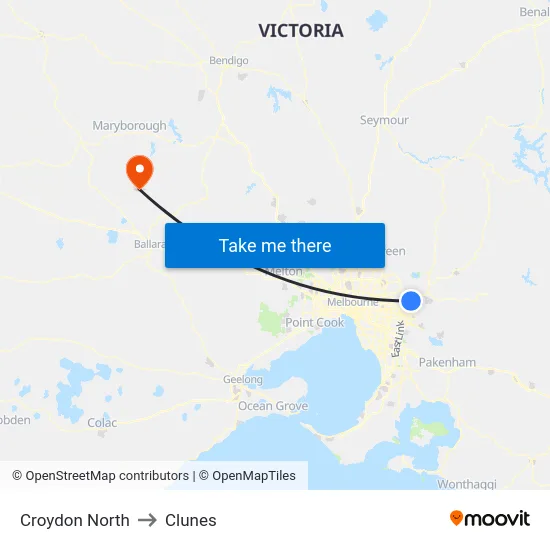 Croydon North to Clunes map